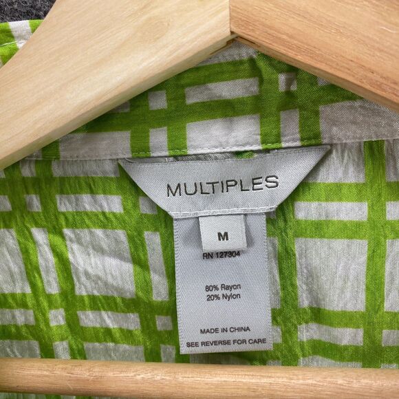 Multiples Shirt Women M Medium Green Plaid Button Up Collared Long Sleeve Rayon - Picture 3 of 6